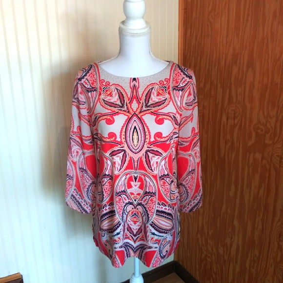 JM Collection Tops - JM Collection Sheer Sleeve Long Sleeve Blouse